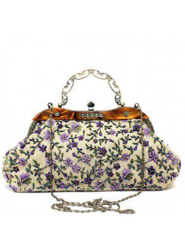 Linen Embroidery Bead Evening Handbag/Clutche H-0999