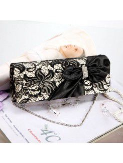 Satin and Lace Evening Handbag with Bowknot and Rhinestone H-48411