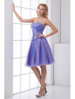 Organza Sweetheart Sheath Knee Lnegth Bow and Sequins Cocktail Dress