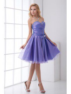 Organza Sweetheart Sheath Knee Lnegth Bow and Sequins Cocktail Dress