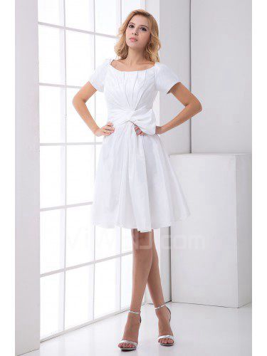 Taffeta Scoop A-line Knee Lnegth Short Sleeve Cocktail Dress