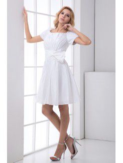 Taffeta Scoop A-line Knee Lnegth Short Sleeve Cocktail Dress