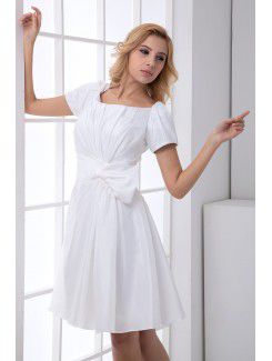 Taffeta Scoop A-line Knee Lnegth Short Sleeve Cocktail Dress