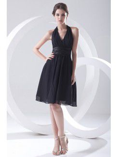 Vestido de cóctel de gasa v-neckline del a-line corto faja