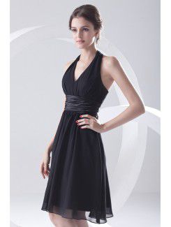 Chiffon V-Neckline A-line Short Sash Cocktail Dress