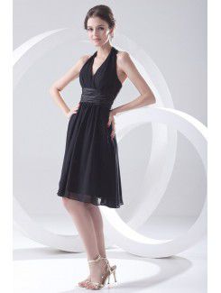 Chiffon V-Neckline A-line Short Sash Cocktail Dress