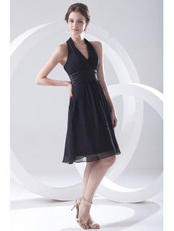 Chiffon V-Neckline A-line Short Sash Cocktail Dress