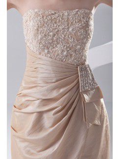 Taffeta Strapless Sheath Kneee Length Embroidered Cocktail Dress