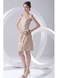 Taffeta Strapless Sheath Kneee Length Embroidered Cocktail Dress