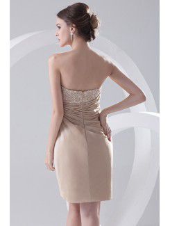 Taffeta Strapless Sheath Kneee Length Embroidered Cocktail Dress