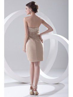 Taffeta Strapless Sheath Kneee Length Embroidered Cocktail Dress