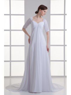 Chiffon Sweetheart Column Sweep train Half Sleeves Wedding Dress