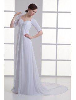 Chiffon Sweetheart Column Sweep train Half Sleeves Wedding Dress