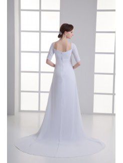 Chiffon Sweetheart Column Sweep train Half Sleeves Wedding Dress