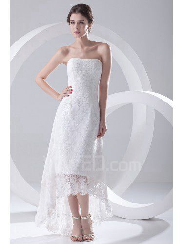 Lace Strapless A-line Tea-Length Cocktail Dress