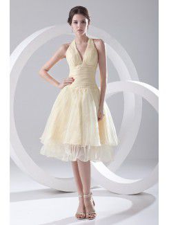 Organza a-ligne bretelles robe de cocktail longueur genou