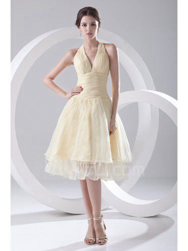 Organza a-ligne bretelles robe de cocktail longueur genou