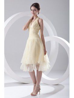 Organza Halter A-line Knee-Length Cocktail Dress