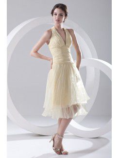 Organza Halter A-line Knee-Length Cocktail Dress