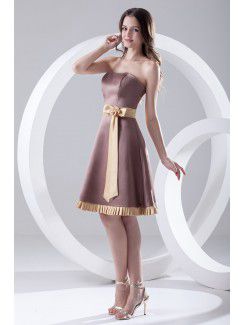 Satin Sweetheart Sheath Knee-Length Sash and Bow Cocktail Dress