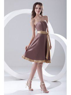 Satin Sweetheart Sheath Knee-Length Sash and Bow Cocktail Dress