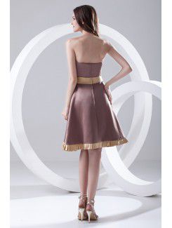 Satin Sweetheart Sheath Knee-Length Sash and Bow Cocktail Dress