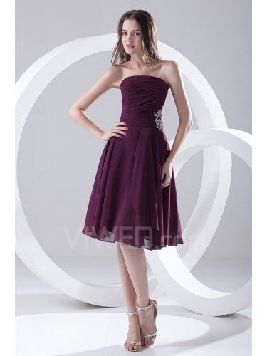 Taffeta Strapless Sheath Knee-Length Embroidered Cocktail Dress