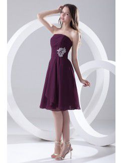 Taffeta Strapless Sheath Knee-Length Embroidered Cocktail Dress