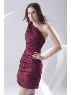 Satin Asymmetrical Sheath Short Crisscross Ruched Cocktail Dress