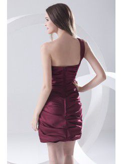 Satin Asymmetrical Sheath Short Crisscross Ruched Cocktail Dress