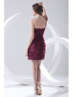 Satin Asymmetrical Sheath Short Crisscross Ruched Cocktail Dress