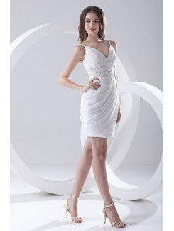 Chiffon V-Neckline Column Short Bead Cocktail Dress