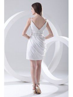 Chiffon V-Neckline Column Short Bead Cocktail Dress