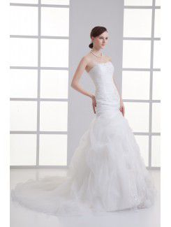 Organza Strapless Sheath Sweep train Bead Wedding Dress