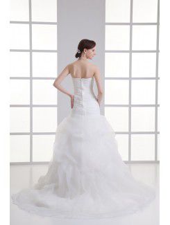 Organza Strapless Sheath Sweep train Bead Wedding Dress