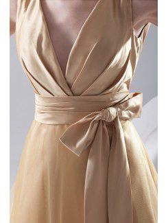 Satin and Net V-Neckline A-line Short Sash Cocktail Dress