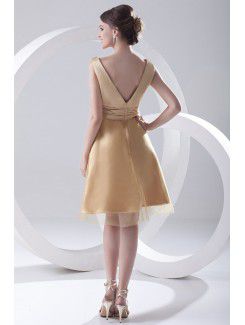 Satin and Net V-Neckline A-line Short Sash Cocktail Dress