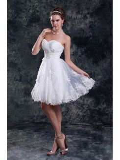 Organza Sweetheart Knee Length Sheath Embroidered Short Wedding Dress