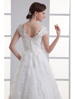 Organza Sweetheart Sheath Sweep Train Cap Sleeves Wedding Dress