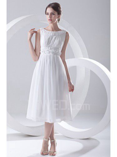 Chiffon Jewel A-line Tea-Length Embroidered Cocktail Dress