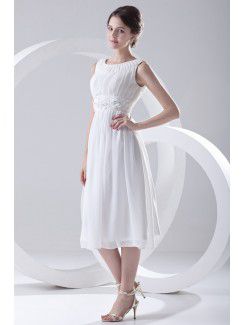 Chiffon Jewel A-line Tea-Length Embroidered Cocktail Dress