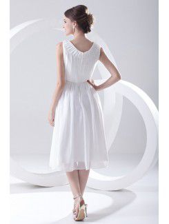 Chiffon Jewel A-line Tea-Length Embroidered Cocktail Dress