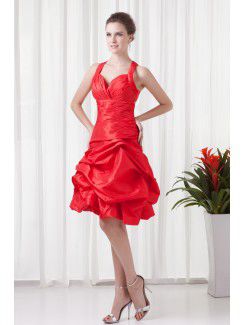 Taffeta Halter Sheath Knee-Length Cocktail Dress