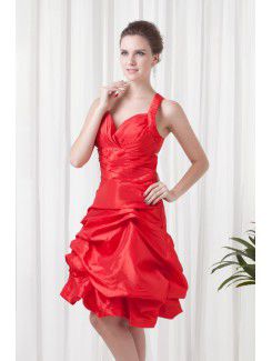 Taffeta Halter Sheath Knee-Length Cocktail Dress