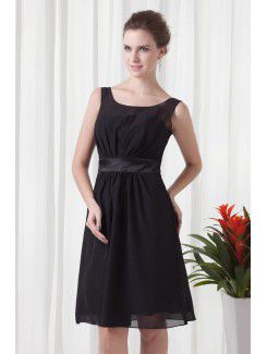 Chiffon Scoop Column Knee-Length Sash Cocktail Dress