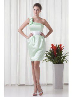 Satin One Shoulder Sheath Short Sash Cocktail Dress