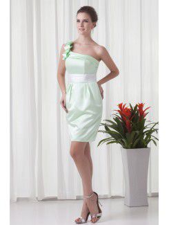 Satin One Shoulder Sheath Short Sash Cocktail Dress