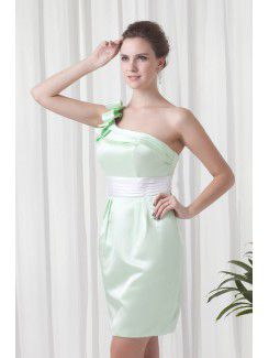 Satin One Shoulder Sheath Short Sash Cocktail Dress