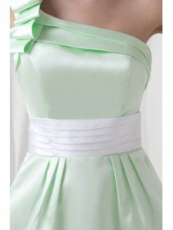 Satin One Shoulder Sheath Short Sash Cocktail Dress