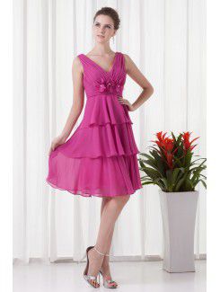 Chiffon V-cou Empire line Knee-Length Embroidered Cocktail Dress